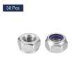 30pcs M8 X 1 Nylon Insert Hex Lock Nuts 304 Stainless Steel Self-locking Stop Nut For Industrial Construction Fasteners Silver