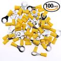 Hilitchi 100pcs 12-10awg Insulated Terminals Ring Electrical Wire Crimp Connectors Yellow M8 