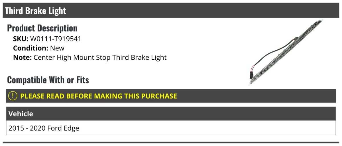 Third Brake Light Center High Mount For 2015-2020 Ford Edge