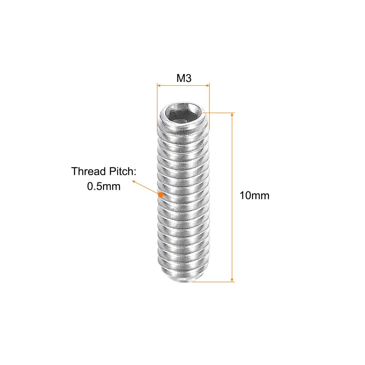 Ball Point Set Screws M3 X 10mm 304 Stainless Steel Metric Spring Hex Socket Screw 10pcs