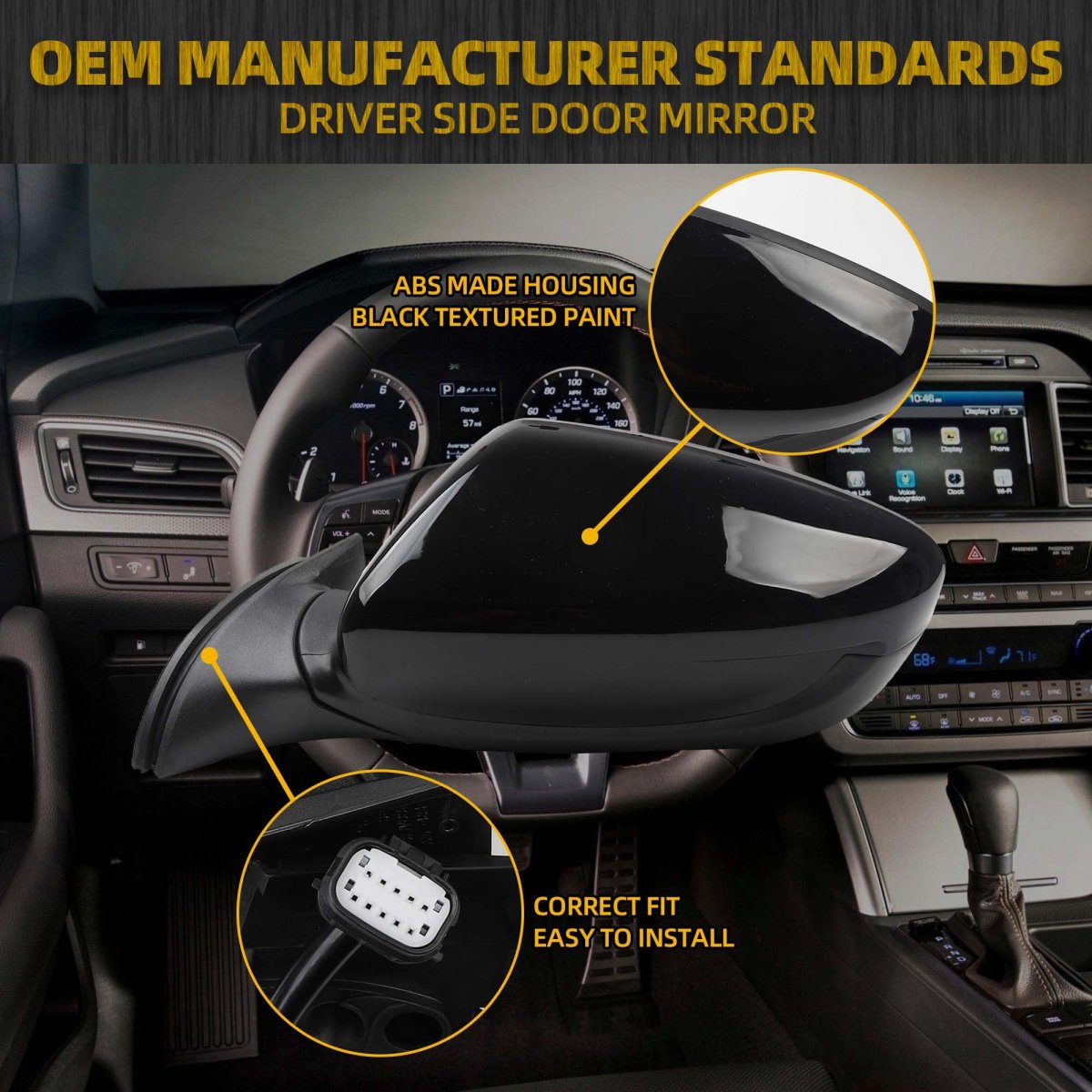 Left Driver Side Mirror For 2013 2014 2015 Kia Forte Rear View Black With Manual Folding Heated Power Glass Replace 87610a7200