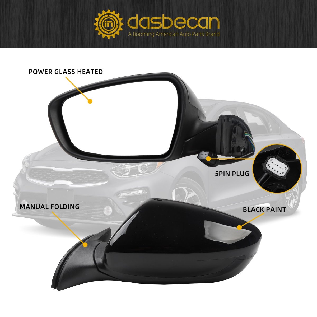 Left Driver Side Mirror For 2013 2014 2015 Kia Forte Rear View Black With Manual Folding Heated Power Glass Replace 87610a7200