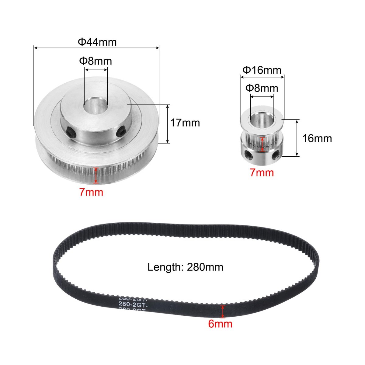 2 Set Gt-2 Synchronous Wheel 20 60 Teeth 8mm Bore Aluminum Alloy Timing Pulley With 2pcs Length 280mm Width 6mm Belt For 3d