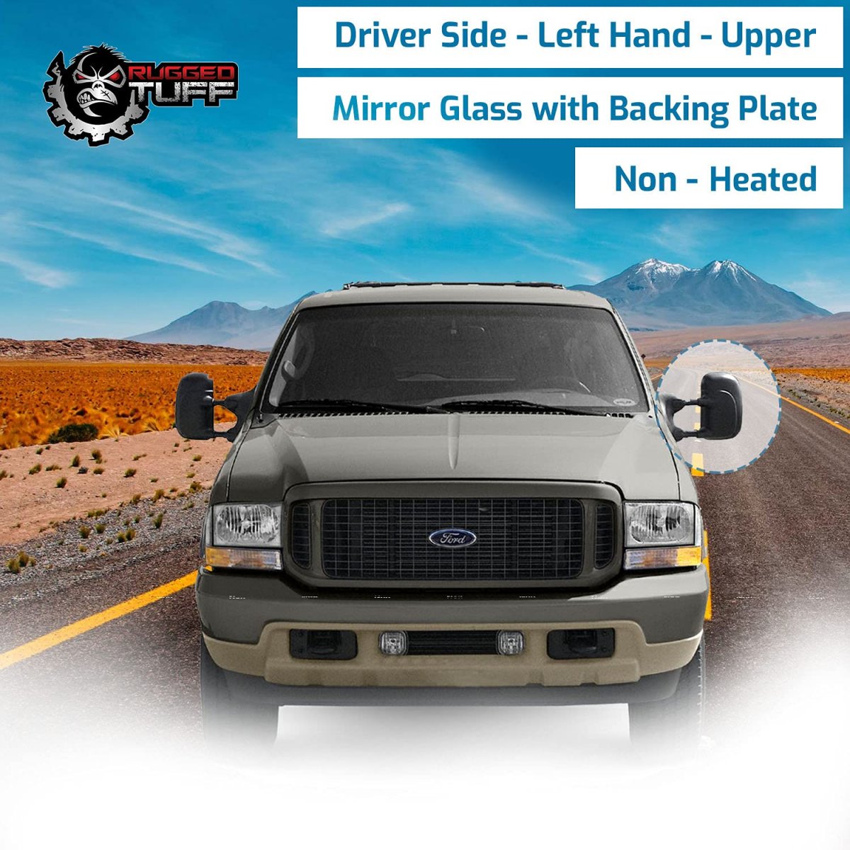 Driver Left Side Mirror Glass Assembly With Back Plate For Ford 1999-2007 F250 F350 F450 2002-2019 E150 E250 E350 E450