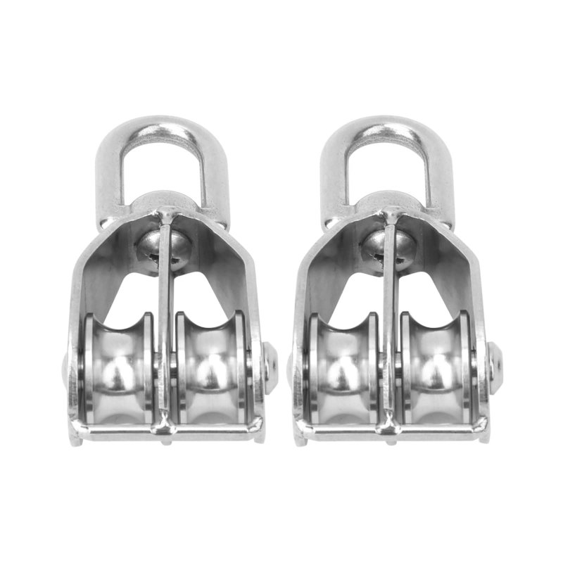 Walfront 2pcs 304 Stainless Steel M20 Fixed Pulley Double Wheel Lifting Rope Block Sheave