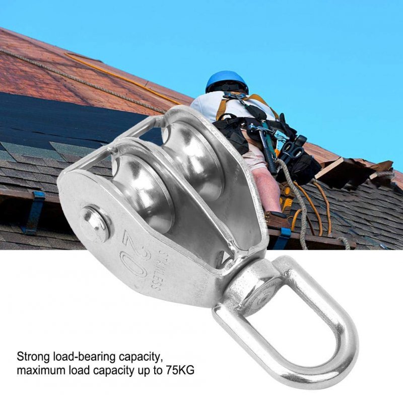 Walfront 2pcs 304 Stainless Steel M20 Fixed Pulley Double Wheel Lifting Rope Block Sheave