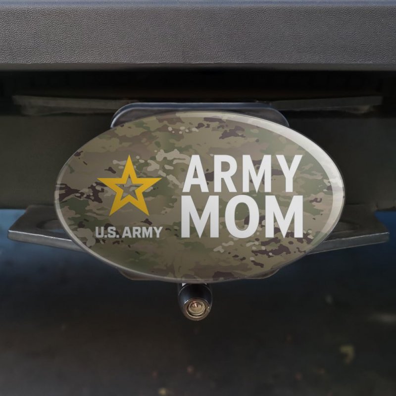 U S Army Mom Oval Tow Trailer Hitch Cover Plug Insert For 2 In Receivers Black Abs Plastic With Uv Resistant Resin Top Design