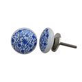 Ceramic Blue Daisy Flat White Drawer Pulls And Knobs Handmade Designer Set Of 12 Silver Finish 102 