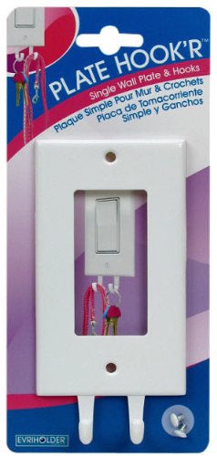Plate Hookr Single Wall Switch For Keys Dog Leashes Chains 2 Hooks White