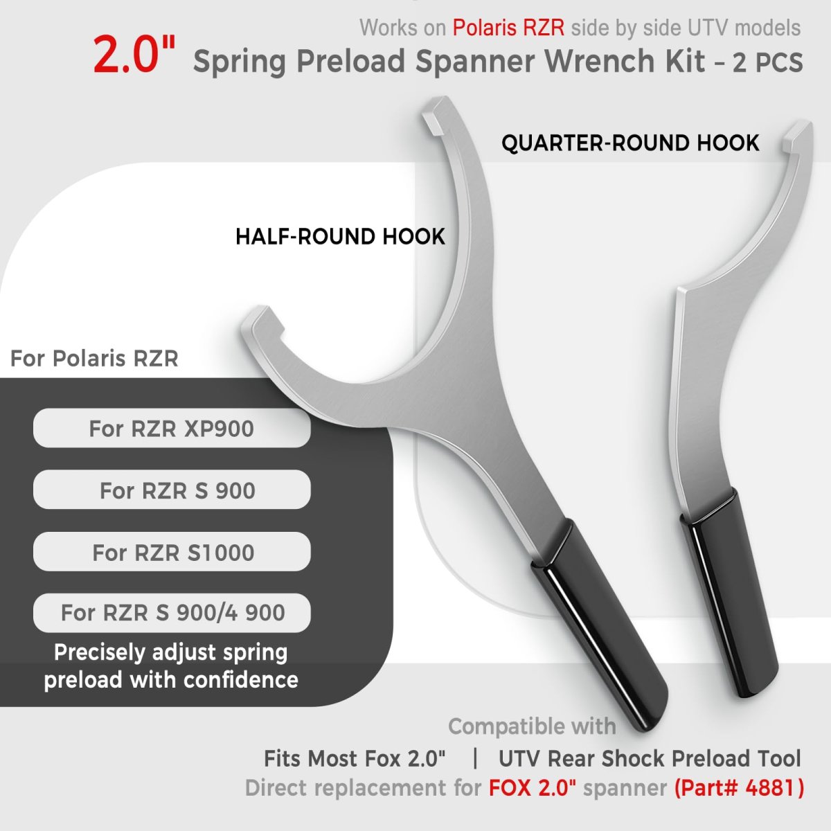 Camoo 2 Spring Preload Spanner Wrench Kit Fits For Polaris Rzr Side-by-side Utv Models With Shock For Fox 2-inch Bodies