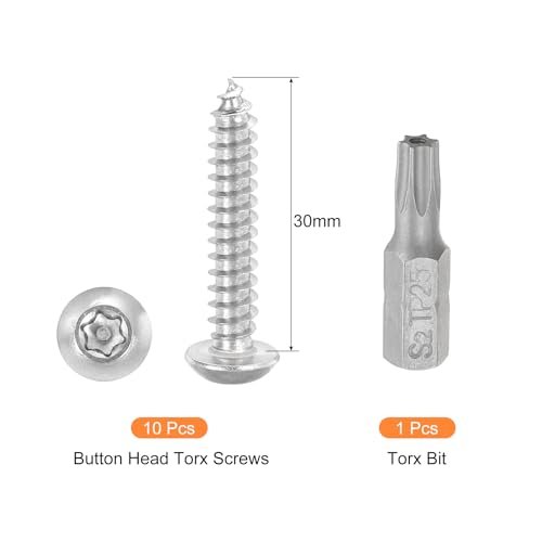 M5 X 30mm Button Head Torx Security Sheet Metal Screws 10pcs 304 Stainless Steel Tamper Resistant Self Tapping Anti-theft Wood