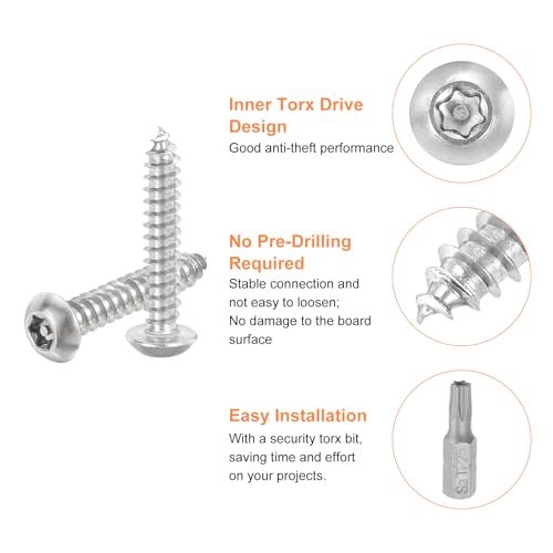 M5 X 30mm Button Head Torx Security Sheet Metal Screws 10pcs 304 Stainless Steel Tamper Resistant Self Tapping Anti-theft Wood