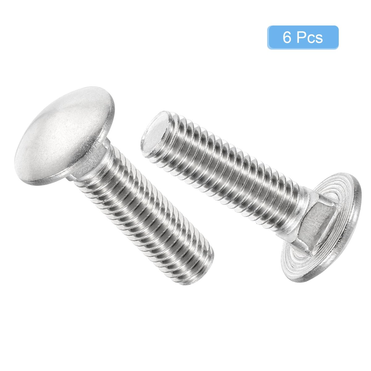 1 2-13x1-3 4 In Carriage Bolt 6pcs Round Head Square Neck Screws 304 Stainless Steel Fully Threaded Silver