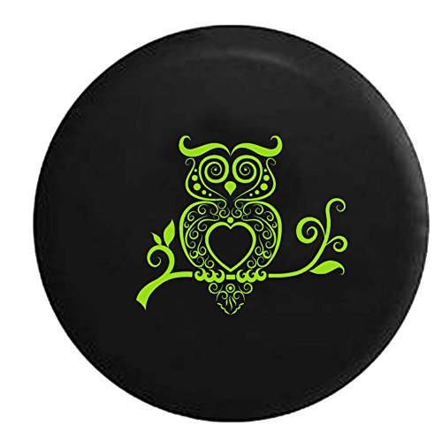 Lime Owl Tree Branch Leaves Heart Artistic Jeep Spare Tire Cover Vinyl Black 32-33 In