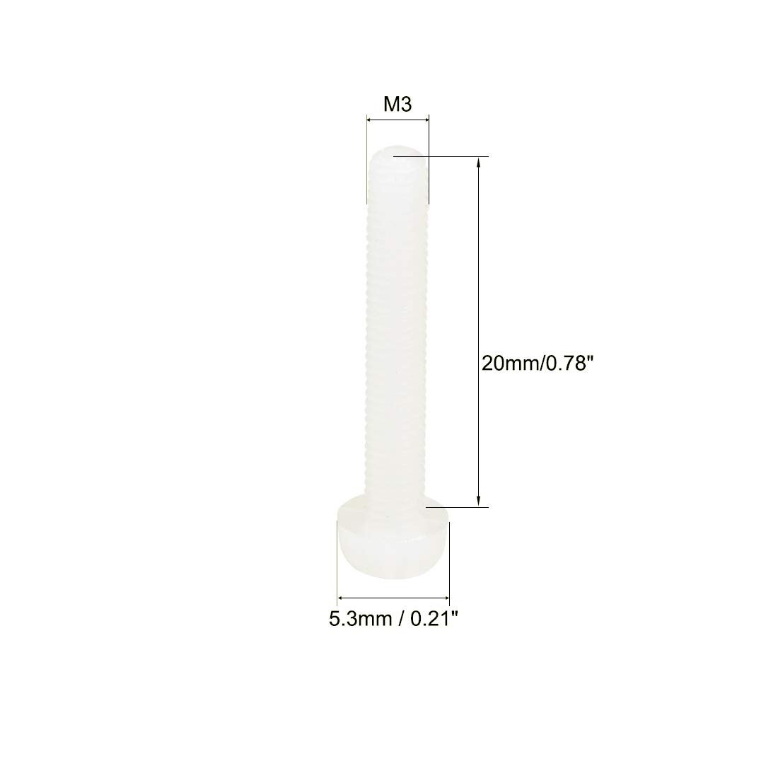 M3x20mm Threaded Nylon Phillips Cross Pan Head Machine Screws Bolts White 50pcs