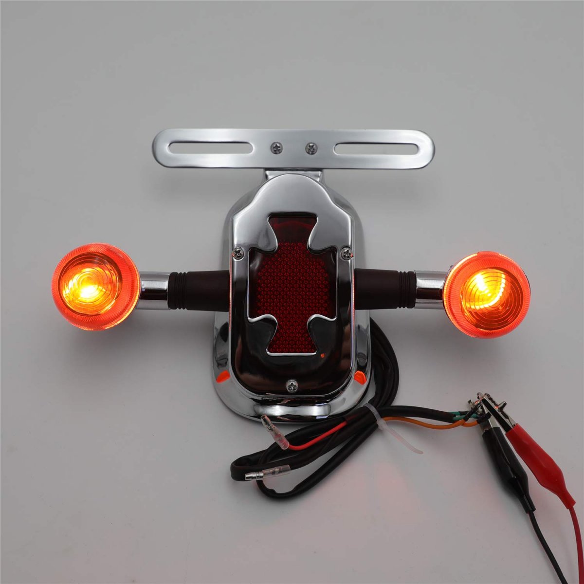 Chrome Amber Metal Cross Tail Light Brake Turn Signal For Big Twin Fl Motorcycle Bike Xh3118b-c-01-cd Amber