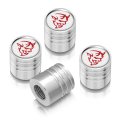 Dodge Demon Red Logo In White On Shining Silver Cylinder-style Premium Anodized Aluminum Tire Valve Stem Caps Set Of 4 