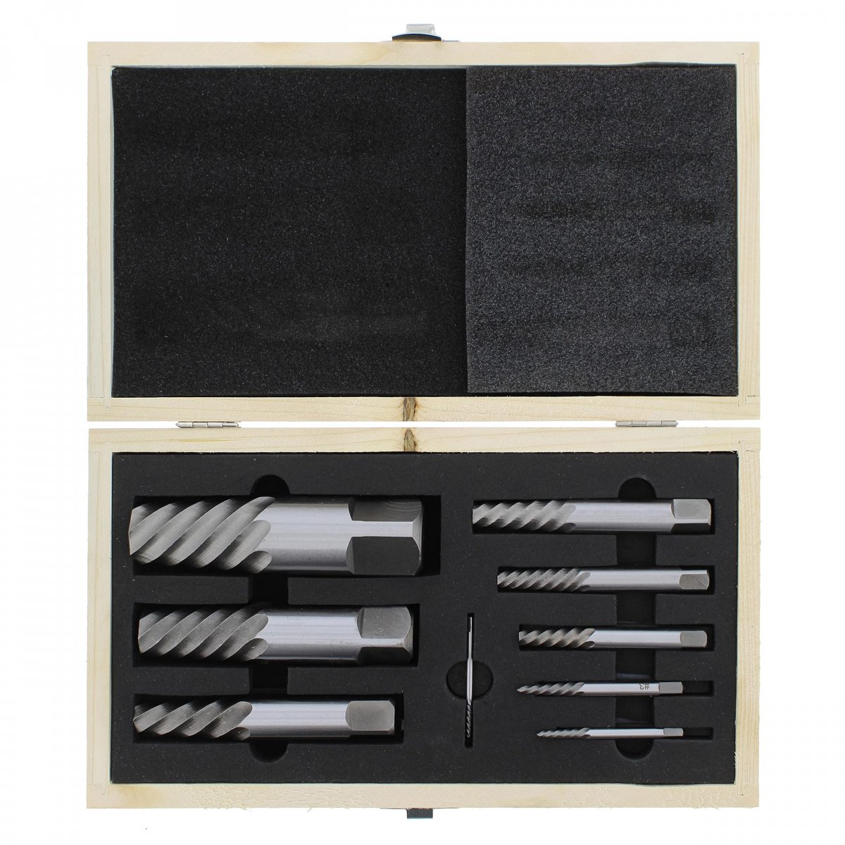 Abn Jumbo Spiral Flute Extractor 9 Piece Easy Out Bolt Screw Set Square Shank Reverse Bit With Wood Case