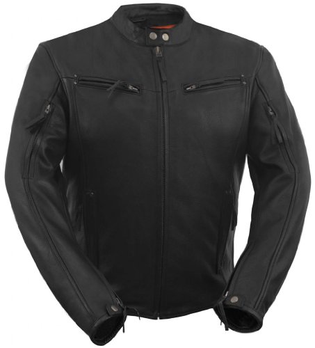 True Element Mens Modern Fit Vented Scooter Collar Motorcycle Leather Jacket Black Size Xl