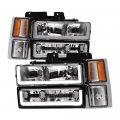 Chrome Housing Headlights With Drl Led Strip Bar For 1994 To 2000 Chevy C10 Ck Pickup Silverado Suburban Tahoe Signal Bumper 