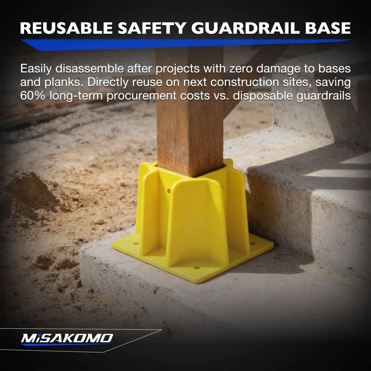 Yellow Safety Base Boot Guardrail With Toeboard Slots Reusable Fall Protection Accessories For Residential And Commercial