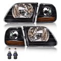 Headlights Assembly For Ford F150 1998 2003 Expedition 1997 2002 F250 1999 Clear Lens Black Housing Amber Reflector Pair 