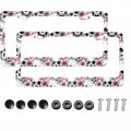 Foruidea Sugar Skull Skeleton Flower Pink Matte Aluminum License Plate Frame With Black Screw Capsi 2pcs 2 Holes Licensess