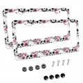 Foruidea Sugar Skull Skeleton Flower Pink Matte Aluminum License Plate Frame With Black Screw Capsi 2pcs 2 Holes Licensess
