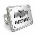 Ipick Image Made For Chevrolet Colorado 3d Gunmetal Dark Gray Logo On Brush Billet Aluminum 2-inch Tow Hitch Cover