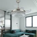 42 Chandelier Ceiling Fan Ceiling Modern Crystal With 3 Colors Switchable 4 Retractable Blades W Remote Suitable For Dining 