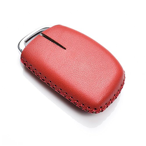 Vitodeco Hyundai Leather Keyless Entry Remote Control Smart Case Cover With A Key Chain For Elantra Sonata Tucson 4 Buttons Red