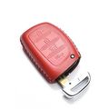 Vitodeco Hyundai Leather Keyless Entry Remote Control Smart Case Cover With A Key Chain For Elantra Sonata Tucson 4 Buttons Red