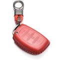 Vitodeco Hyundai Leather Keyless Entry Remote Control Smart Case Cover With A Key Chain For Elantra Sonata Tucson 4 Buttons Red