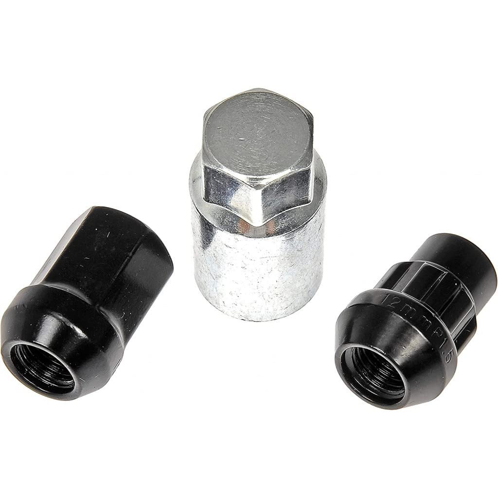Wheel Lock Set For Dodge Shadow 1990 1991 1992 1993 1994 Carbon Steel Black Chrome M12 Thread 25mm Depth 19mm Hex Conical Seat