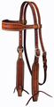 Tough-1 Leather Wide Brow Headstall W Barbed Wire Detail Med Oil 
