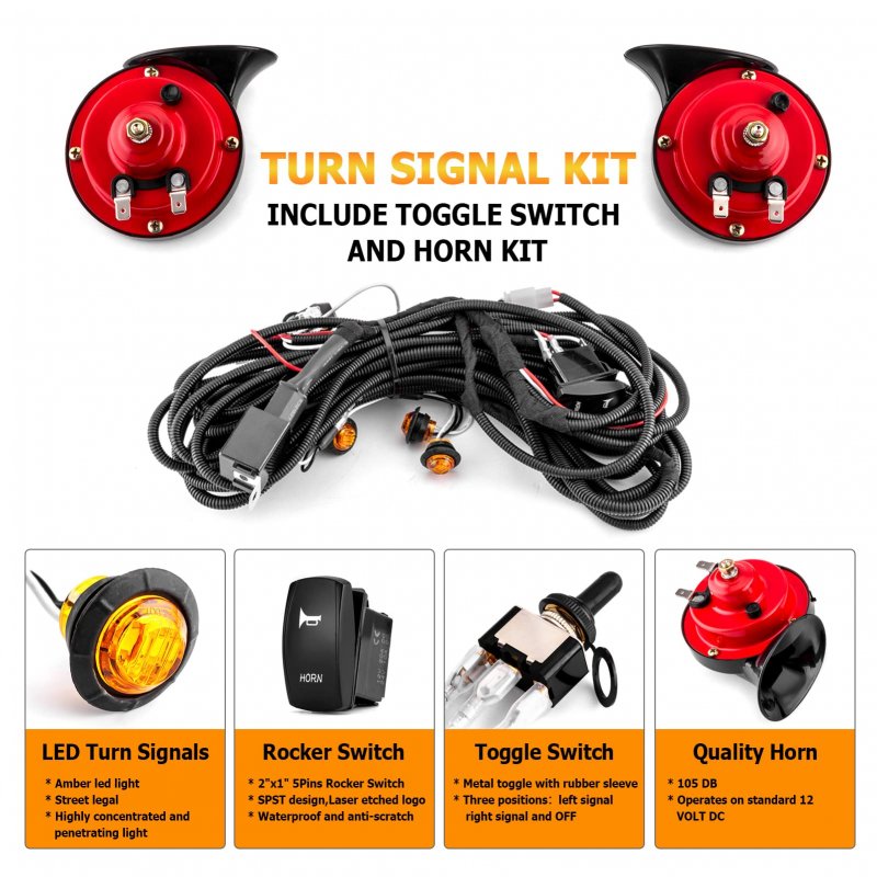 Universal Utv Atv Turn Signal Kit With 130db Horns Street Legal Blinker Rocker Switch For Polaris Rzr Ranger Maverick X3