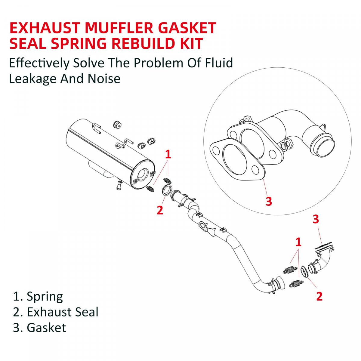 Exhaust Muffler Gasket Seal Spring Rebuild Kit For Polaris Sportsman 400 450 500 Ranger 425 Scrambler Hawkeye Worker