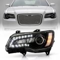 Acanii For Halogen Type 2015-2023 Chrysler 300 Black Bezel Led Drl Projector Headlight Headlamp Driver Side