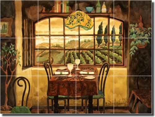 Romantic Dinner In Tuscany By Robin Wethe Altman Tuscan Cafe Ceramic Tile Mural 12 75 X 17 Kitchen Shower Backsplash