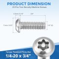 25pcs Torx Security Machine Screws 1 4-20 X 3 4 304 Stainless Steel Tamper Resistant Button Head Bolt Full Thread For
