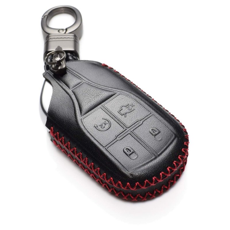 Vitodeco Genuine Leather Keyless Smart Key Fob Case Cover For Maserati Ghibli Levante Quattroporte Remote Start Black Red