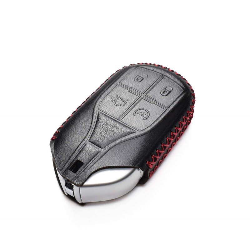 Vitodeco Genuine Leather Keyless Smart Key Fob Case Cover For Maserati Ghibli Levante Quattroporte Remote Start Black Red