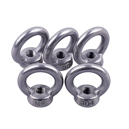 Eowpower 5pcs 304 Stainless Steel M6 Ring Eye Bolts Threaded Nuts