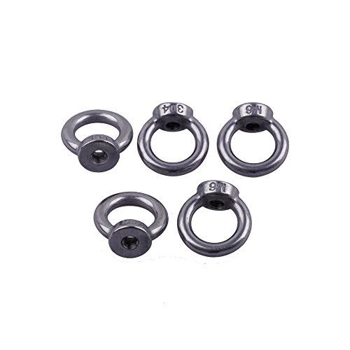 Eowpower 5pcs 304 Stainless Steel M6 Ring Eye Bolts Threaded Nuts