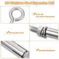 Uxcell 10pcs M6 304 Stainless Steel Expansion Eyebolt Closed Hook Bolt Screw Concrete For Wall Ceiling Masonry