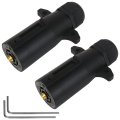 7 Pin Trailer Plug 2 Pack Ip68 Waterproof Way Round Rv Style Connector Side Wiring With Brass Terminals And Strain Relief Clamp 