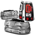 Auto Dynasty For Chevy Silverado Gmt800 4-piece Pair Of Chrome Clear Corner Headlight Black Lens 3d Led Tail Light 