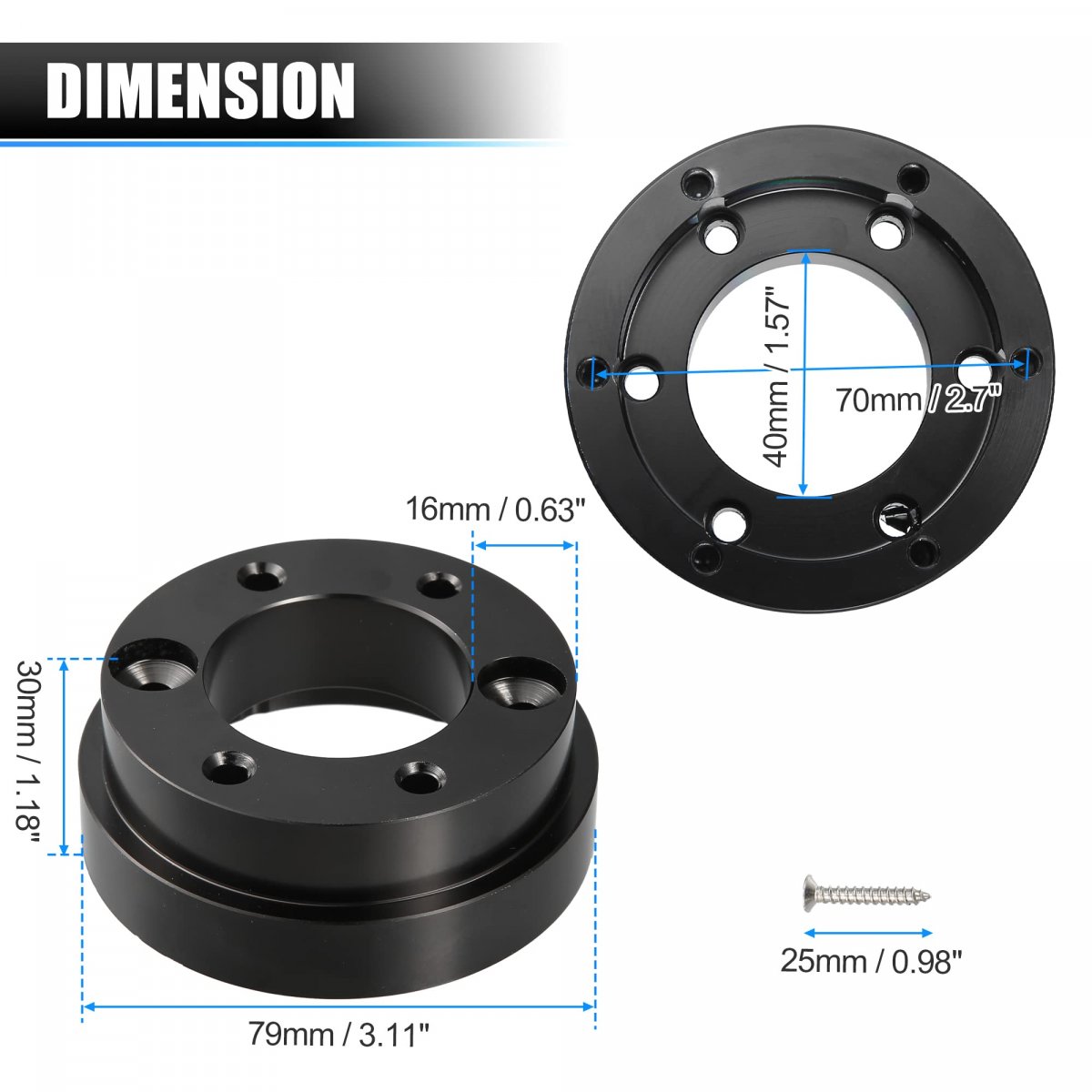 70mm Steering Wheel Hub Adapter Plate Quick Release Kit For 13 14 Inch Aluminum Black