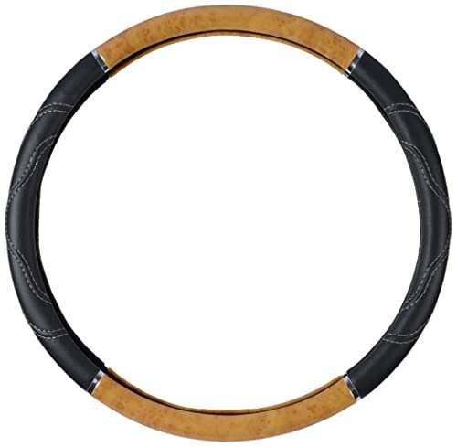 Bdk Black Wood Grain Soft Leather Grip Big Rig Steering Wheel Cover For Trucks 18 Inch Large Light Wood