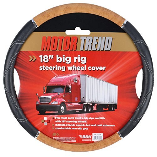 Bdk Black Wood Grain Soft Leather Grip Big Rig Steering Wheel Cover For Trucks 18 Inch Large Light Wood